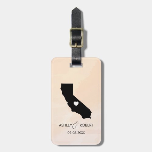 California Map Wedding Luggage Tag Couples Name Luggage Tag