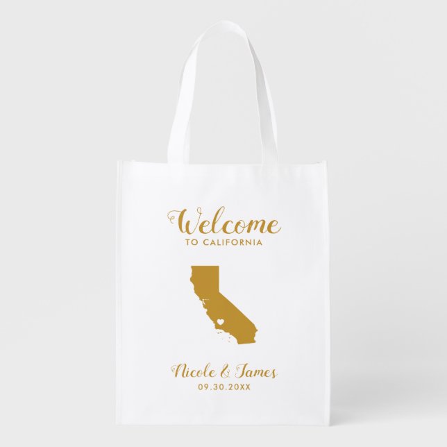 California Map Wedding Welcome Bag, Hotel Guests Grocery Bag (Front)