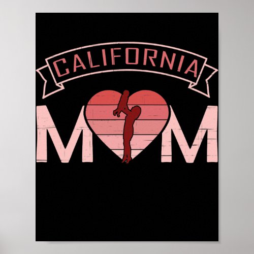 California Mom Mothers Day Sunset Heart Retro Poster