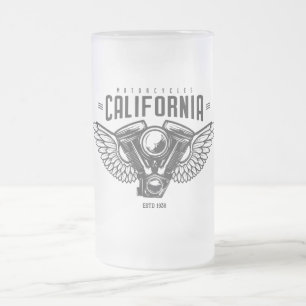 California Motorcycles Frosted Glass Beer Mug