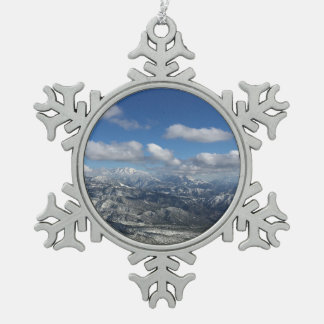 California Mountain Snow Snowflake Pewter Christmas Ornament