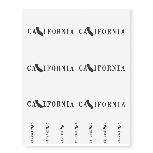 California Name with State Shaped Letter Temporary Tattoos (Front)