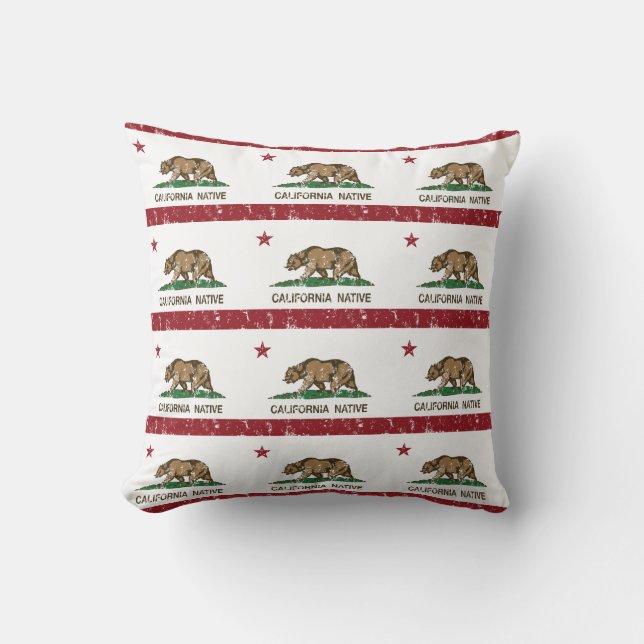 California Native Republic Flag Throw Pillow (Front)