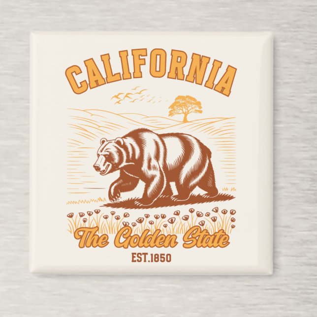 California Nature Lover Gift – Retro Bear  Magnet (Creator Uploaded)