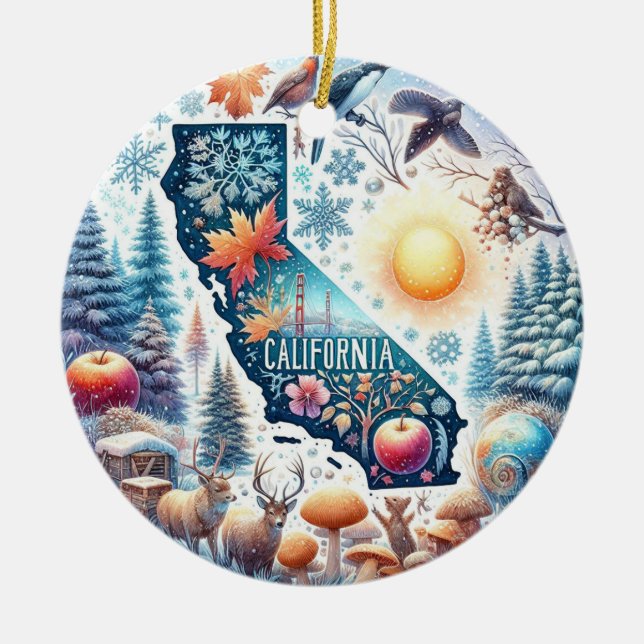 California Nature Winter Christmas Ceramic Ornament (Front)