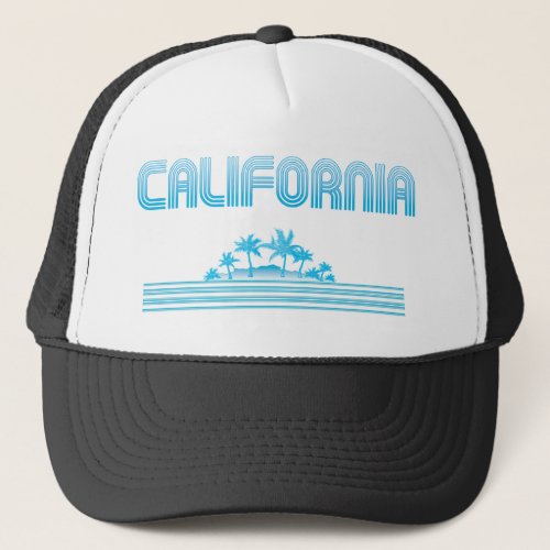 California Neon Palm Trees AQUA Trucker Hat