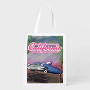 California neon retro travel poster reusable grocery bag