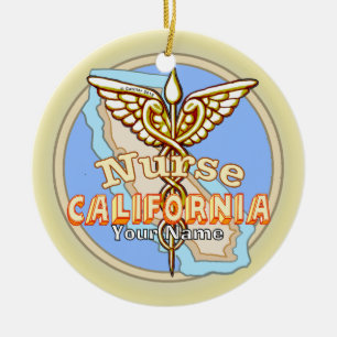 California Nurse Caduceus  Ceramic Ornament