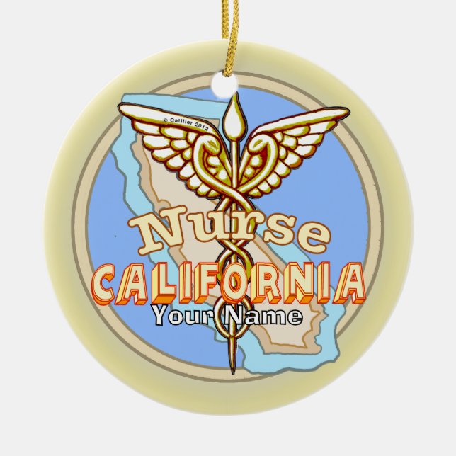 California Nurse Caduceus  Ceramic Ornament (Front)