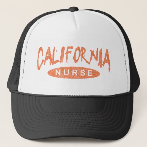 california nurse orange distressed graphic trucker hat