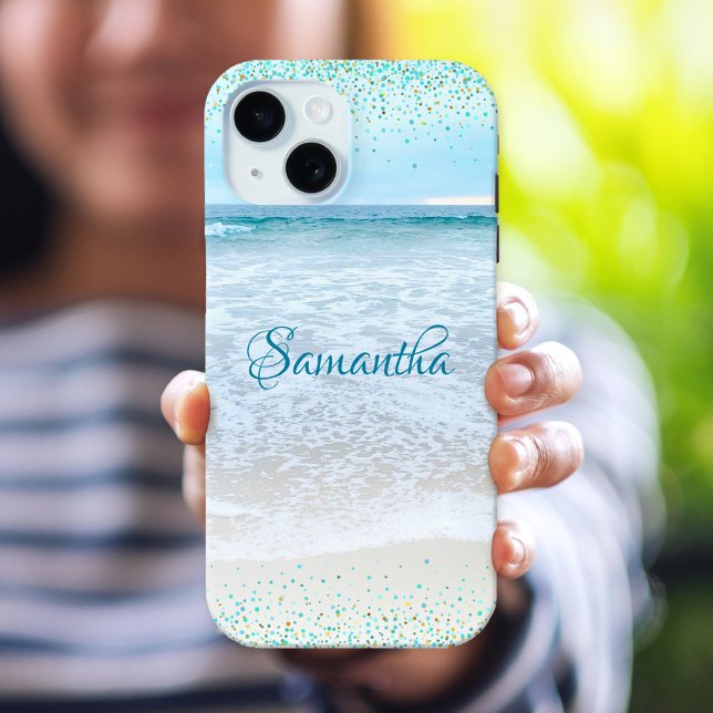 California Ocean Beach Blue Gold Confetti Custom Case-Mate iPhone Case (Creator Uploaded)