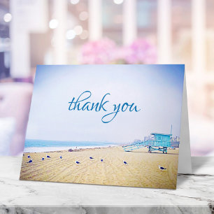 California ocean beach landscape modern script letterpress thank you card