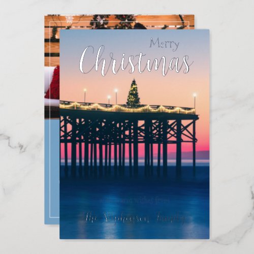 California Ocean Beach Pier Custom Photo Foil Holiday Card