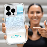 California Ocean Beach Waves Foam Photo Custom iPhone 15 Pro Case<br><div class="desc">Relax as you recall watching the waves go in and out. Breathe, explore, and enjoy the solitude of an empty California beach with this stunning, pastel blue and white ocean froth photography personalized name cell phone case. Makes a great gift for someone special! Just type in the name of your...</div>