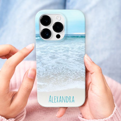 California Ocean Beach Waves Photo Monogram Name iPhone 15 Pro Case