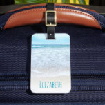 California ocean waves summer beach photo monogram luggage tag<br><div class="desc">Relax as you remember watching the waves go in and out. Breathe, explore, and enjoy the solitude of an empty California beach with this stunning, pastel blue and white ocean froth photography custom name luggage tag. Makes a thoughtful, customized gift for a friend or yourself! Just type in the name...</div>