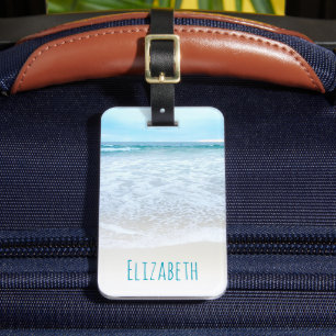 California ocean waves summer beach photo monogram luggage tag
