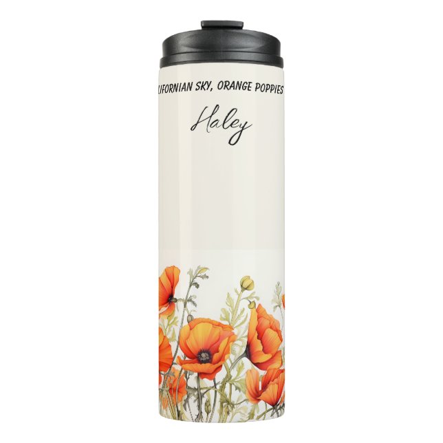 California Orange Poppies with Verse Personalized Thermal Tumbler (Front)