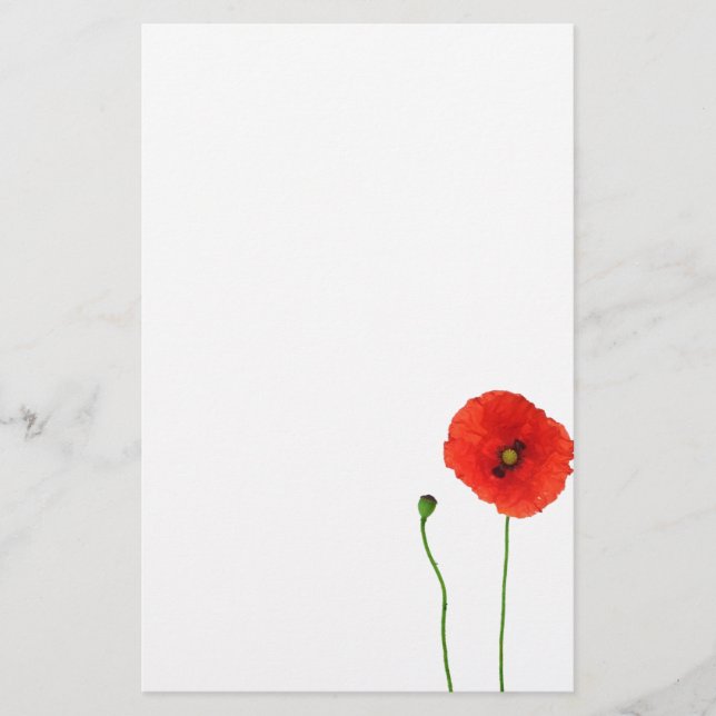 California Orange Red Poppy Simple Beauty Stationery (Front)