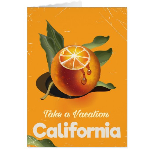 California Orange Retro Style vacation print Cards (Front)