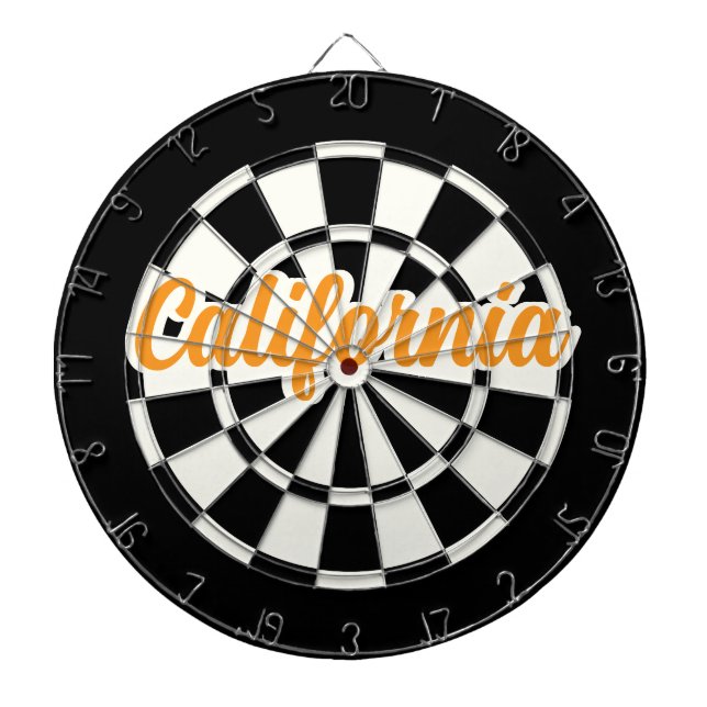 California Orange text Black and White Retro Dart Board (Front)