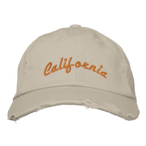 California Orange Vintage Style Distressed Embroidered Baseball Cap