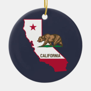 California Outline and Flag  Ceramic Ornament