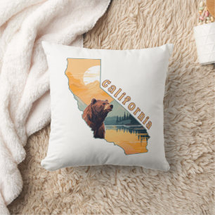 California Outline Bear Mountains Throw Pillow