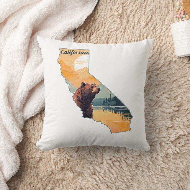 California Outline Bear Mountains Throw Pillow (Blanket)