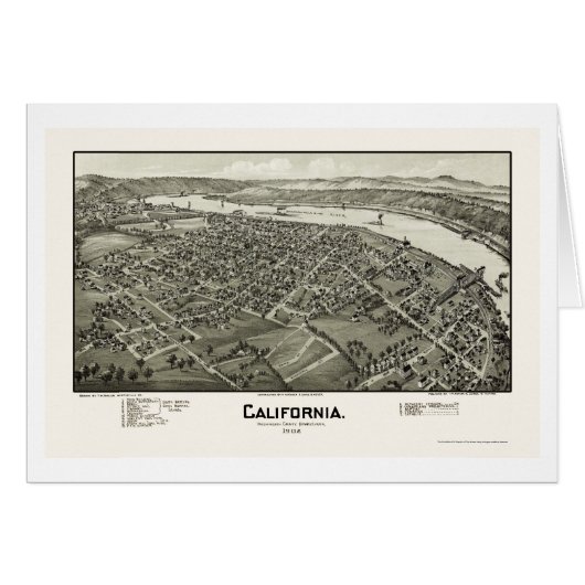 California, PA Panoramic Map - 1902 Cards (Front Horizontal)