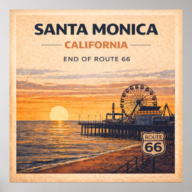 California Pacific Coast End Route 66 Poster (Front)