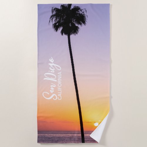 California Palm Tree Beach Sunset San Diego Beach Towel
