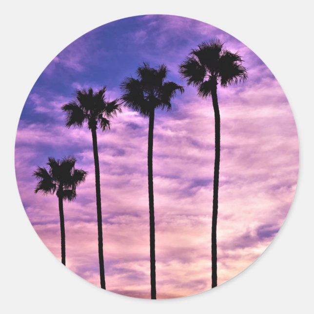 California Palm Tree Sunset Classic Round Sticker (Front)