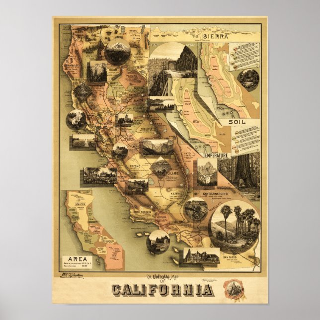 California Panoramic Map Poster (Front)