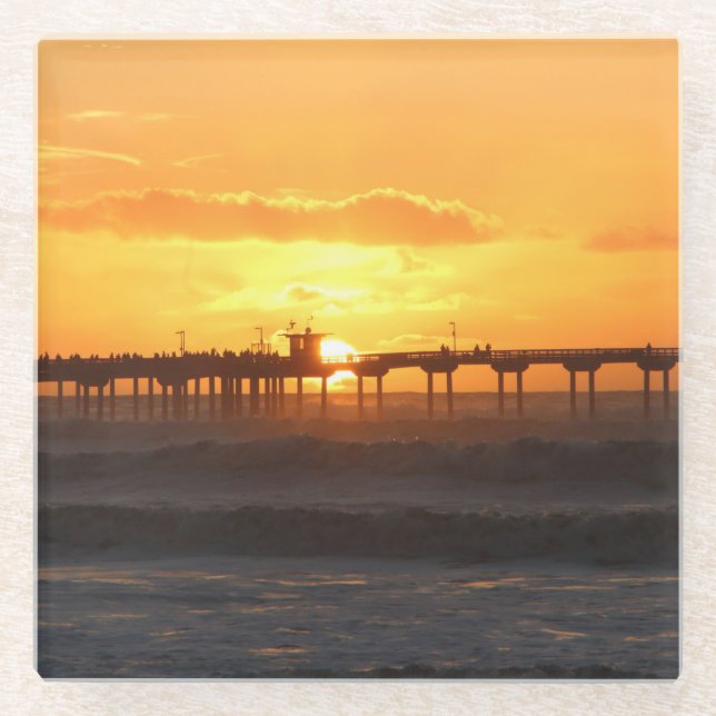 California Peer at Sunset Glass Coaster (Front)