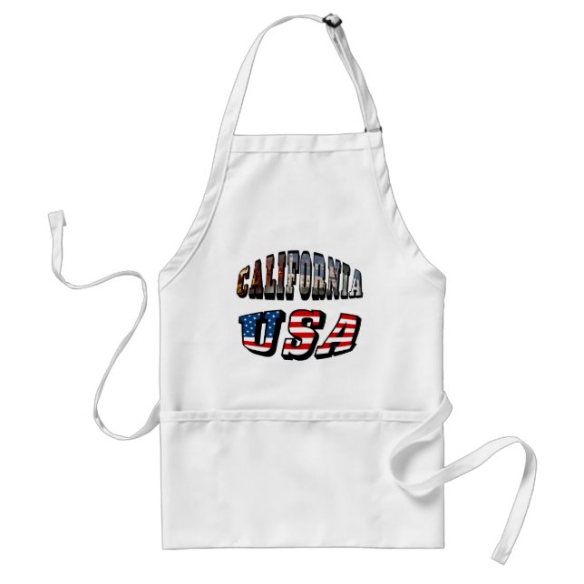 California Picture and USA Flag Text Adult Apron (Front)