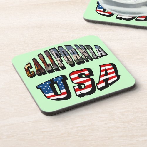 California Picture and USA Flag Text Beverage Coaster