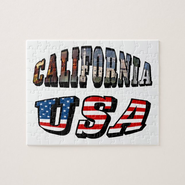 California Picture and USA Flag Text Jigsaw Puzzle (Horizontal)