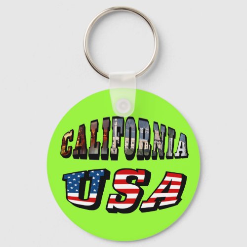 California Picture and USA Flag Text Keychain