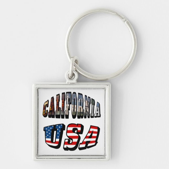 California Picture and USA Flag Text Keychain (Front)