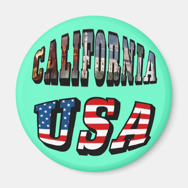 California Picture and USA Flag Text Magnet (Front)