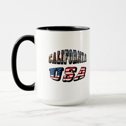 California Picture and USA Flag Text Mug