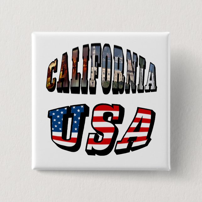 California Picture and USA Flag Text Pinback Button (Front)