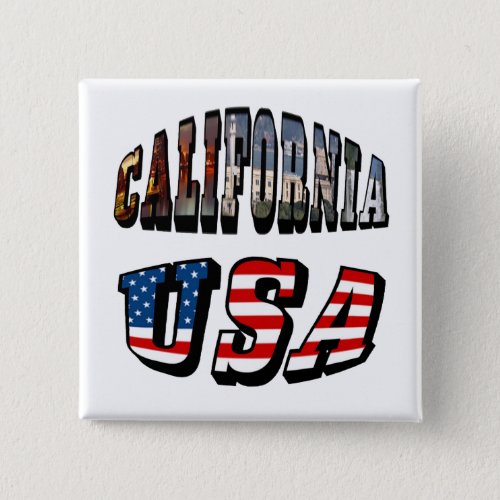 California Picture and USA Flag Text Pinback Button