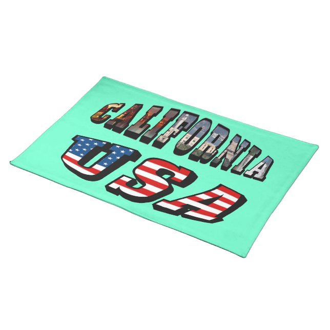 California Picture and USA Flag Text Placemat (On Table)