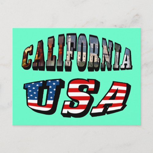 California Picture and USA Flag Text Postcard