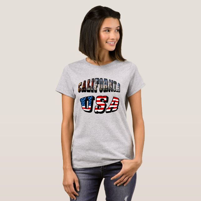 California Picture and USA Flag Text T-Shirt (Front Full)