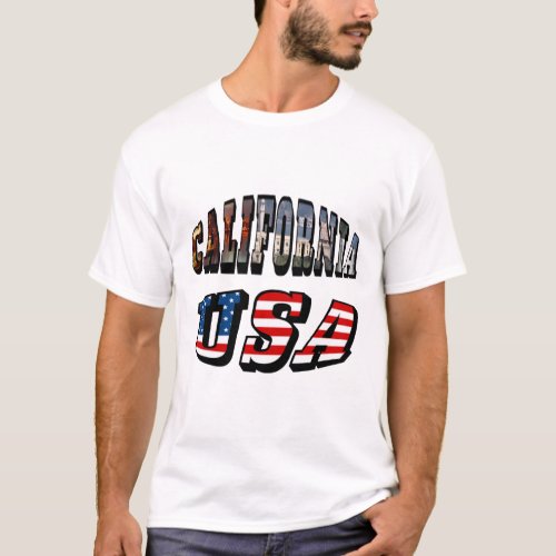 California Picture and USA Flag Text T_Shirt