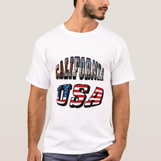 California Picture and USA Flag Text T-Shirt (Front)
