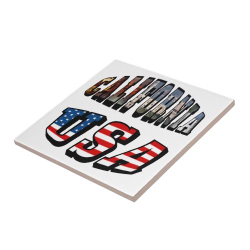 California Picture and USA Flag Text Tile
